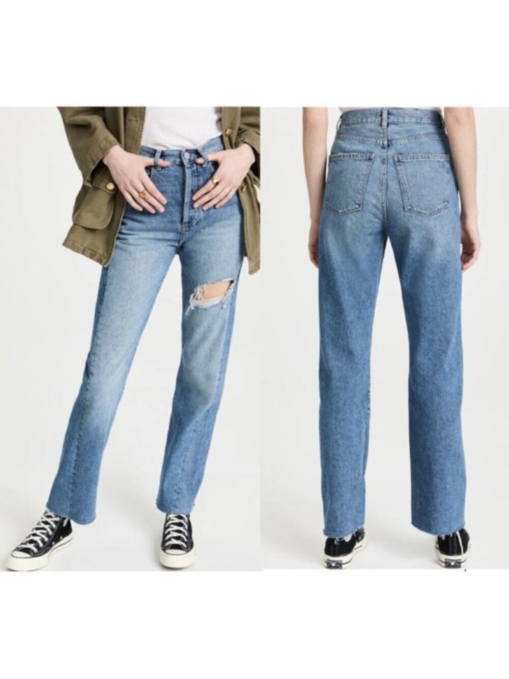 DL1961 High-Rise Straight Leg Jeans Distressed Vintage Classic